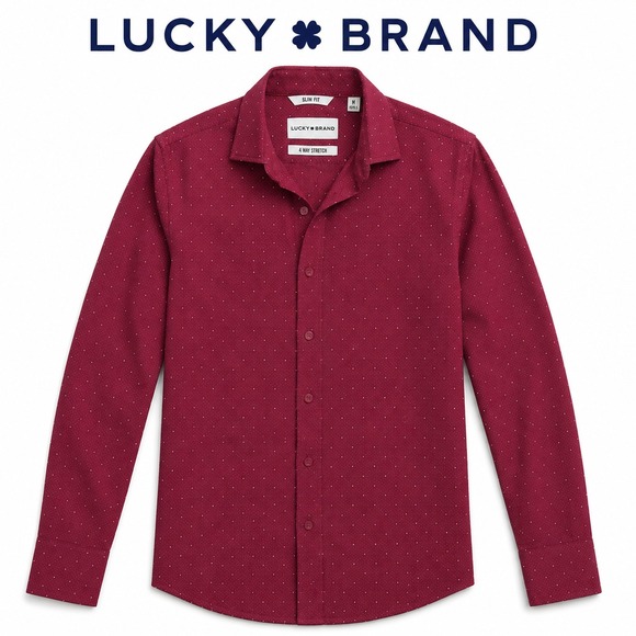 Lucky Brand Other - Lucky Brand Shirt Men's Medium Burgundy 4 Ways Stretch Long Sleeve Botton Up